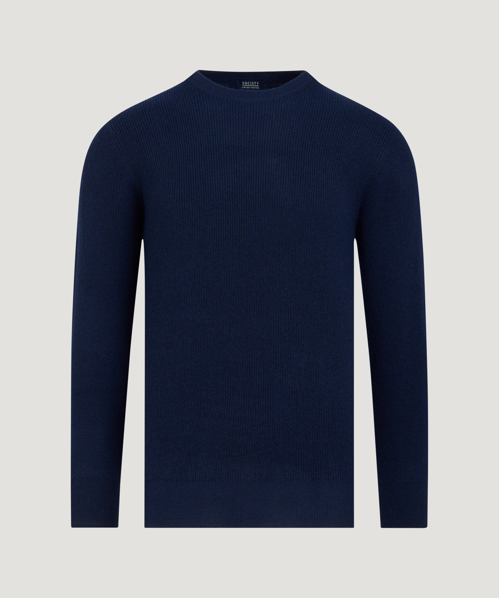 SOCI3TY Rib knit crewneck trui wol/kasjmier donkerblauw - THE SOCIETY SHOP
