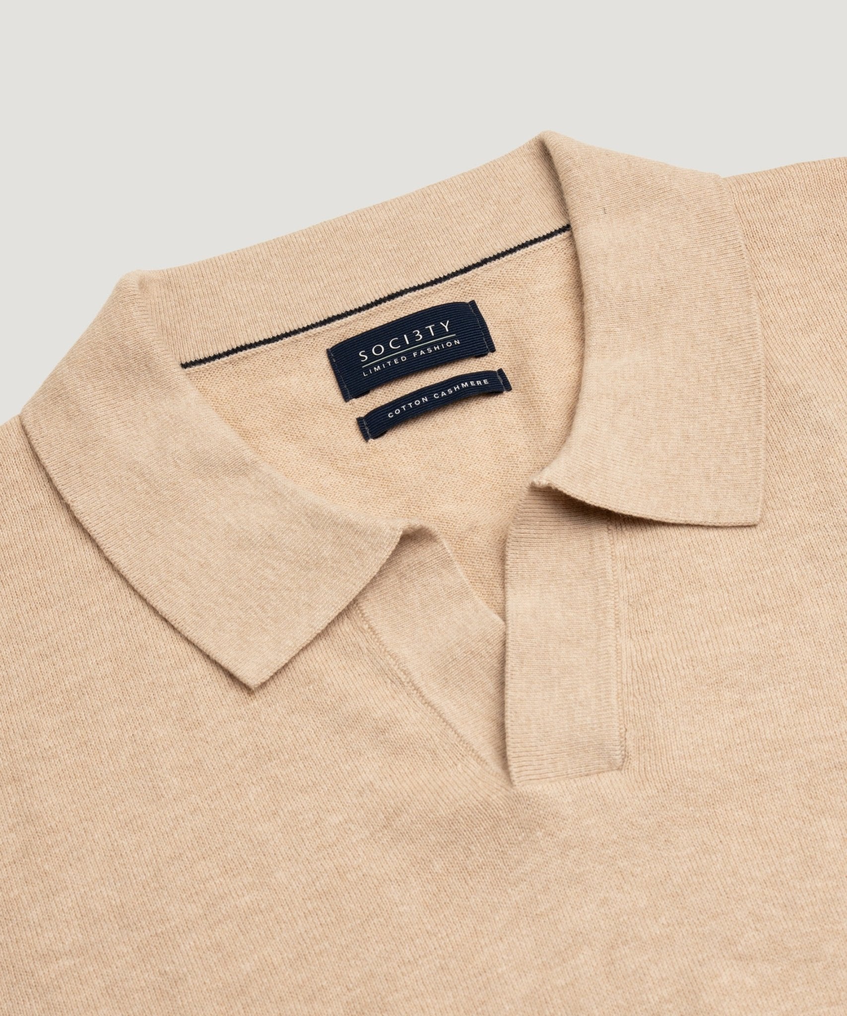 SOCI3TY Limited Fashion Riva buttonless long sleeve polo Cotton Cashmere beige - THE SOCIETY SHOP