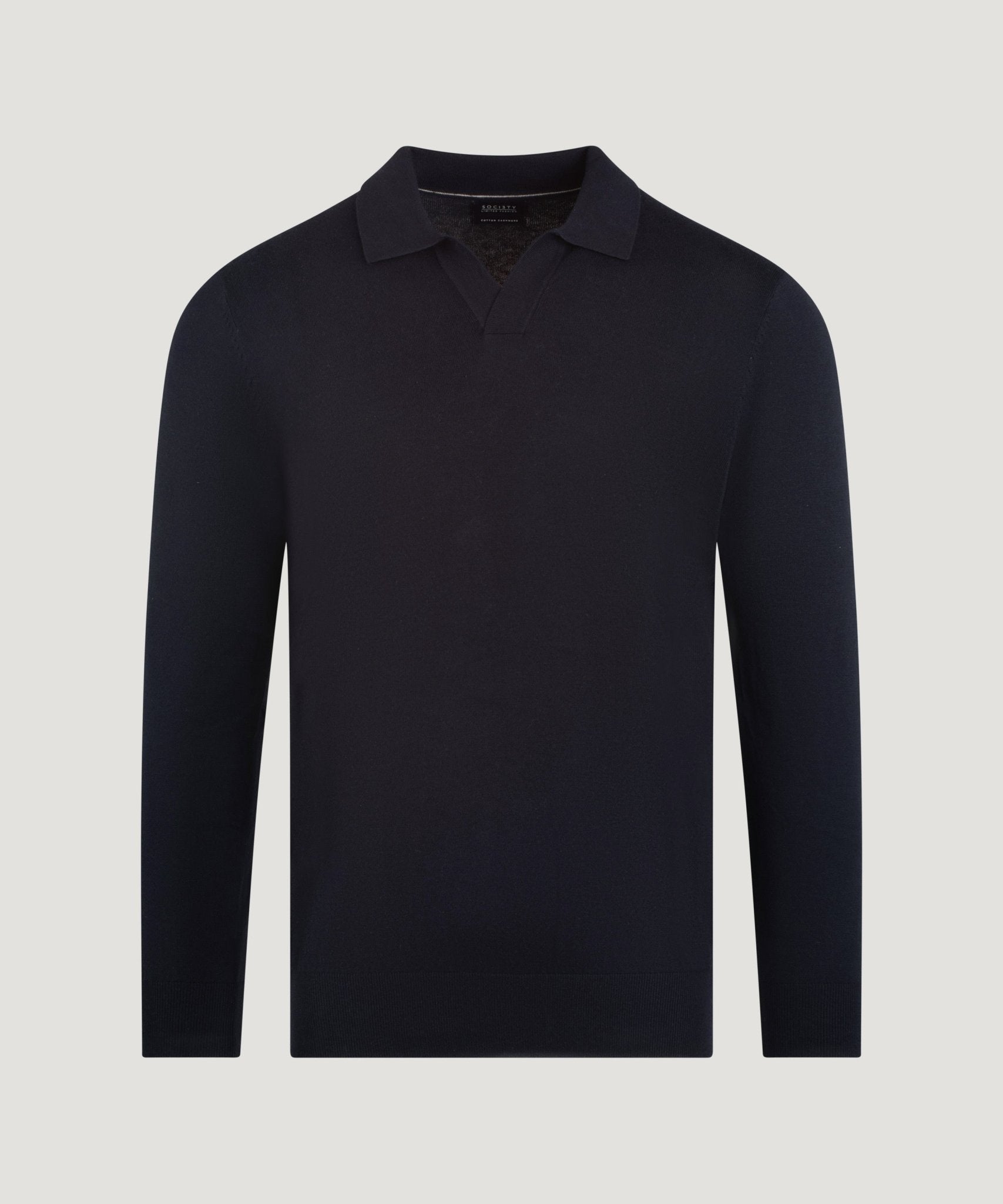 SOCI3TY Limited Fashion Riva buttonless long sleeve polo Cotton Cashmere donkerblauw - THE SOCIETY SHOP