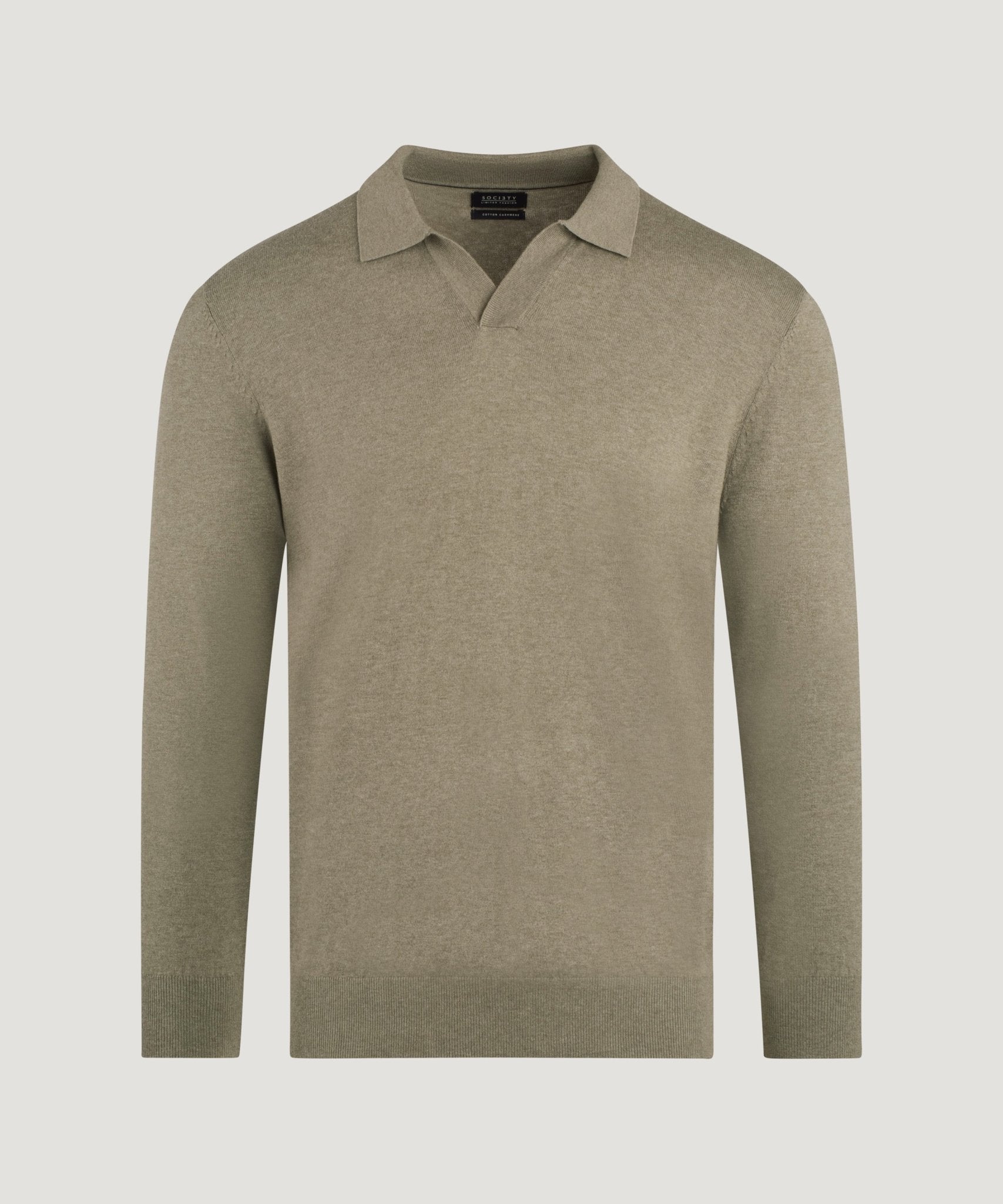 SOCI3TY Limited Fashion Riva buttonless long sleeve polo Cotton Cashmere groen - THE SOCIETY SHOP