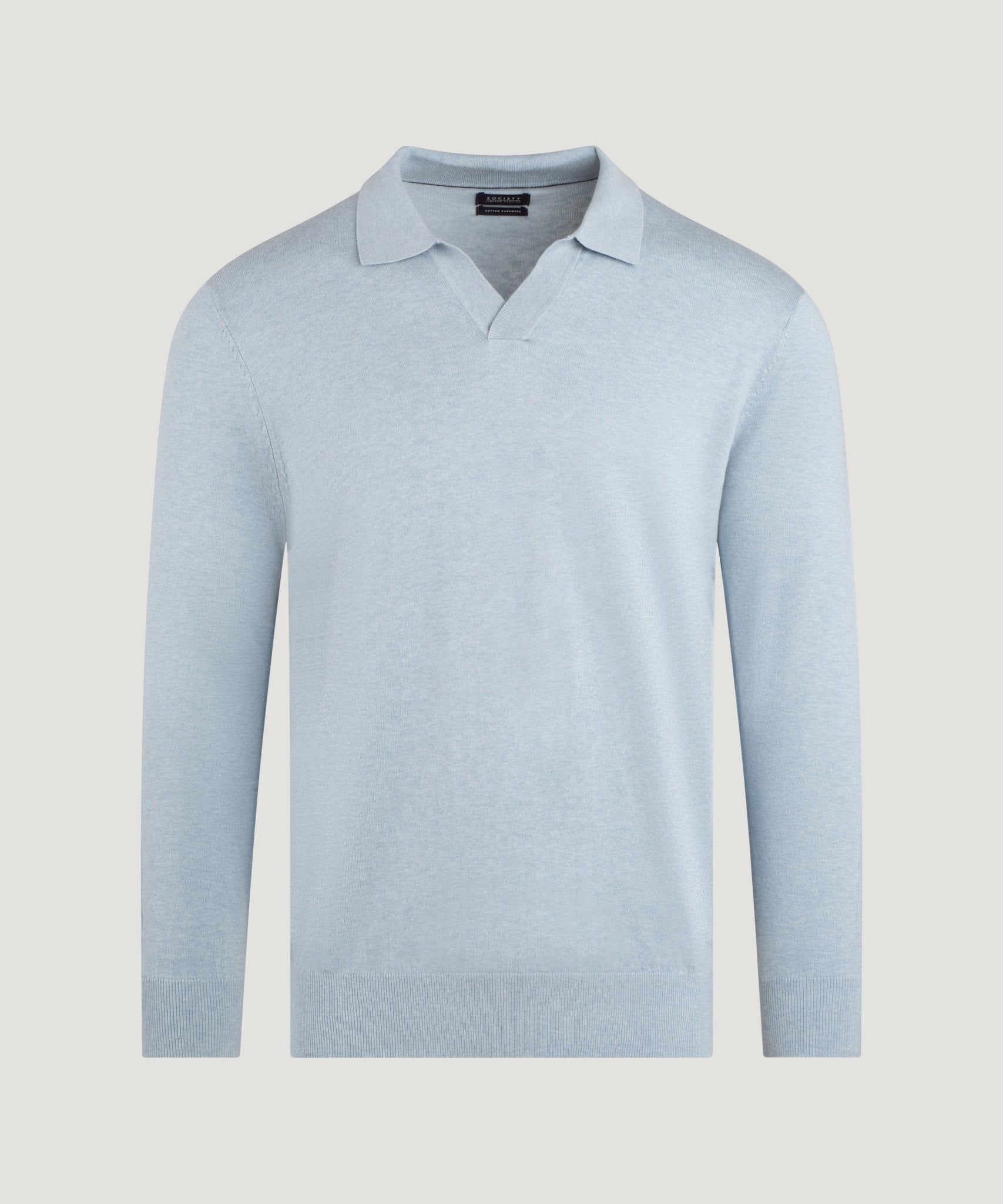 SOCI3TY Limited Fashion Riva buttonless long sleeve polo Cotton Cashmere lichtblauw - THE SOCIETY SHOP