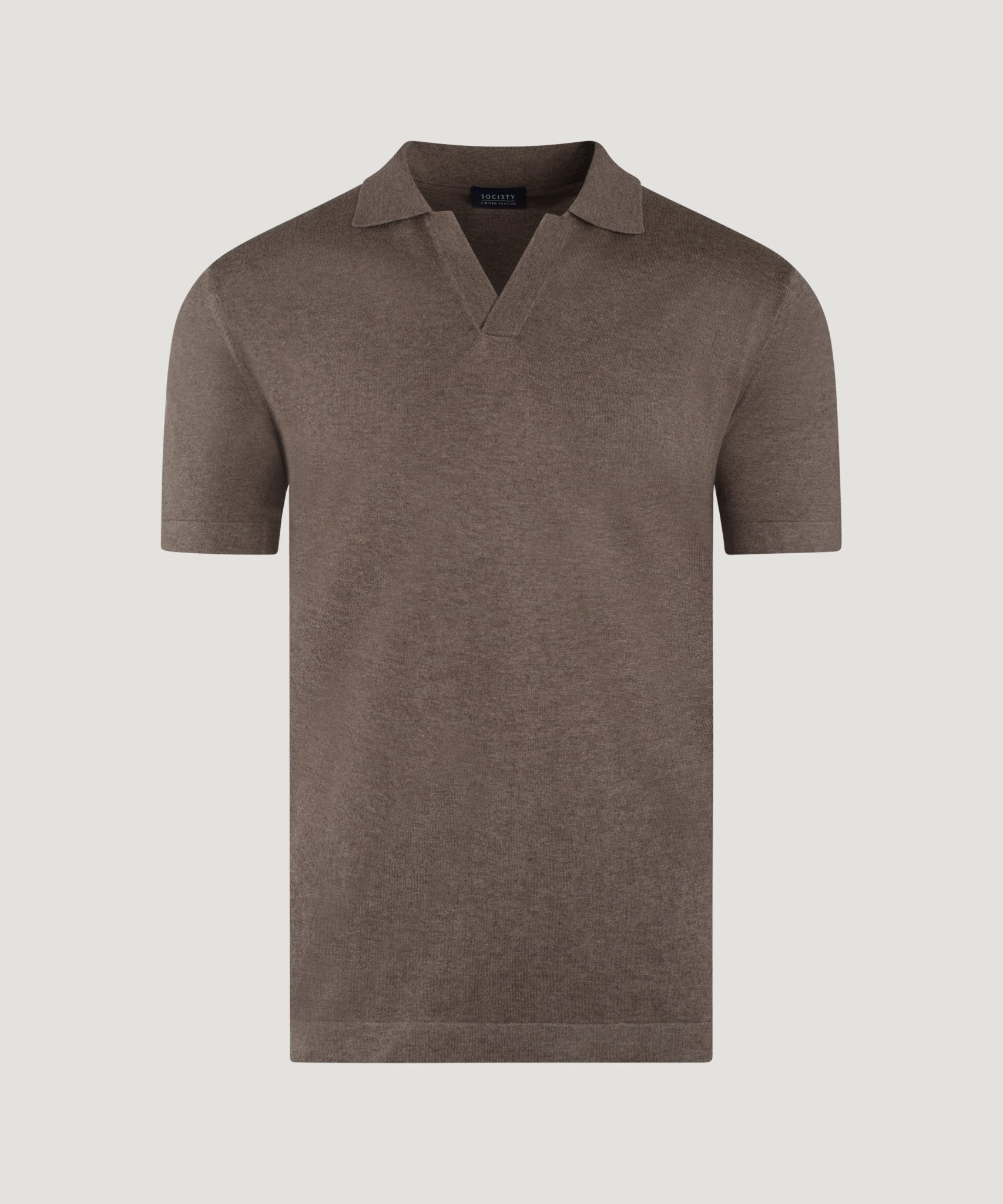 SOCI3TY Limited Fashion Riva buttonless polo katoen/zijde/kasjmier bruin - THE SOCIETY SHOP