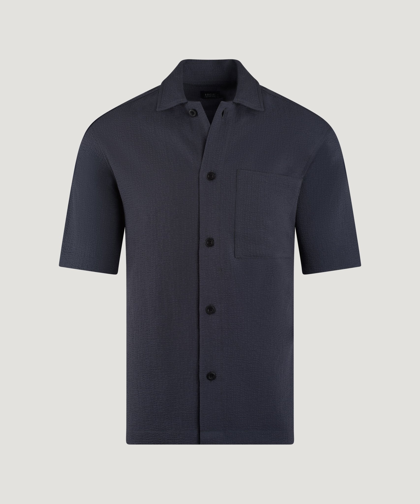 SOCI3TY Limited Fashion Seersucker camp collar shirt donkerblauw - THE SOCIETY SHOP