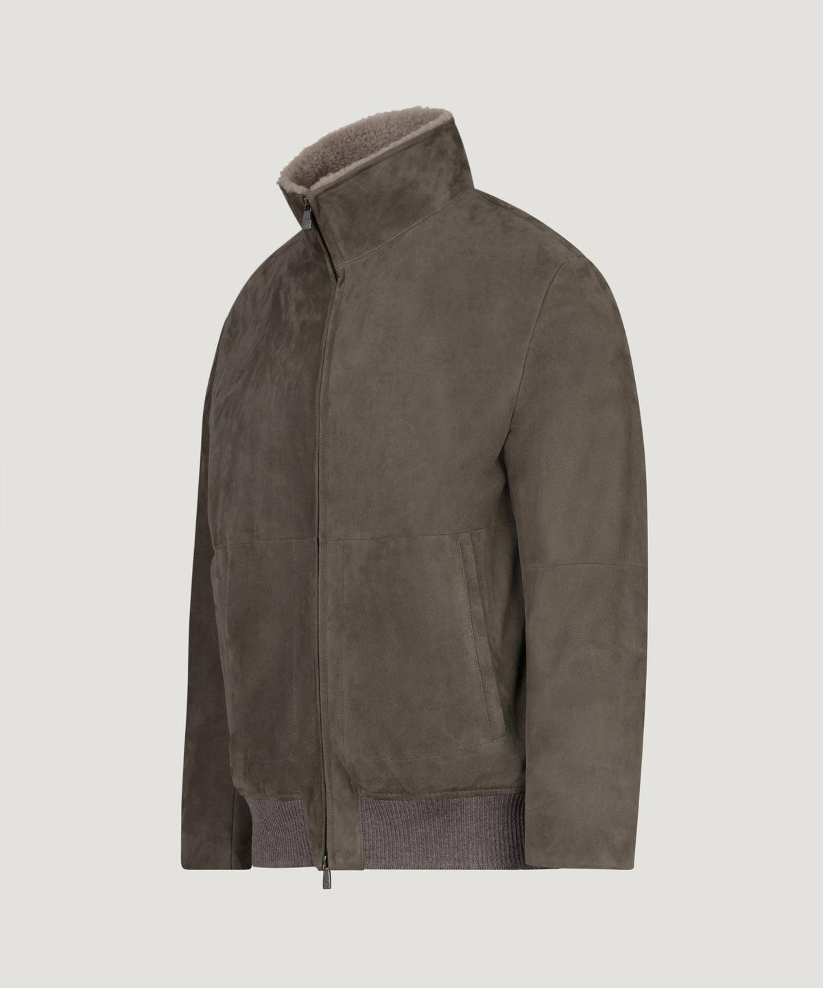 Corneliani Suède jacket met shearling kraag taupe - THE SOCIETY SHOP