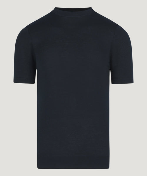 Knitted T-shirt tencel/katoen/zijde donkerblauw