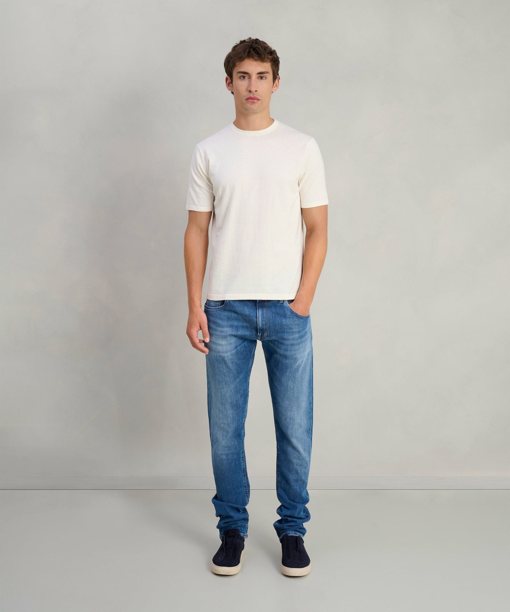 SOCI3TY T-shirt katoen/zijde/kasjmier off - white - The Society Shop