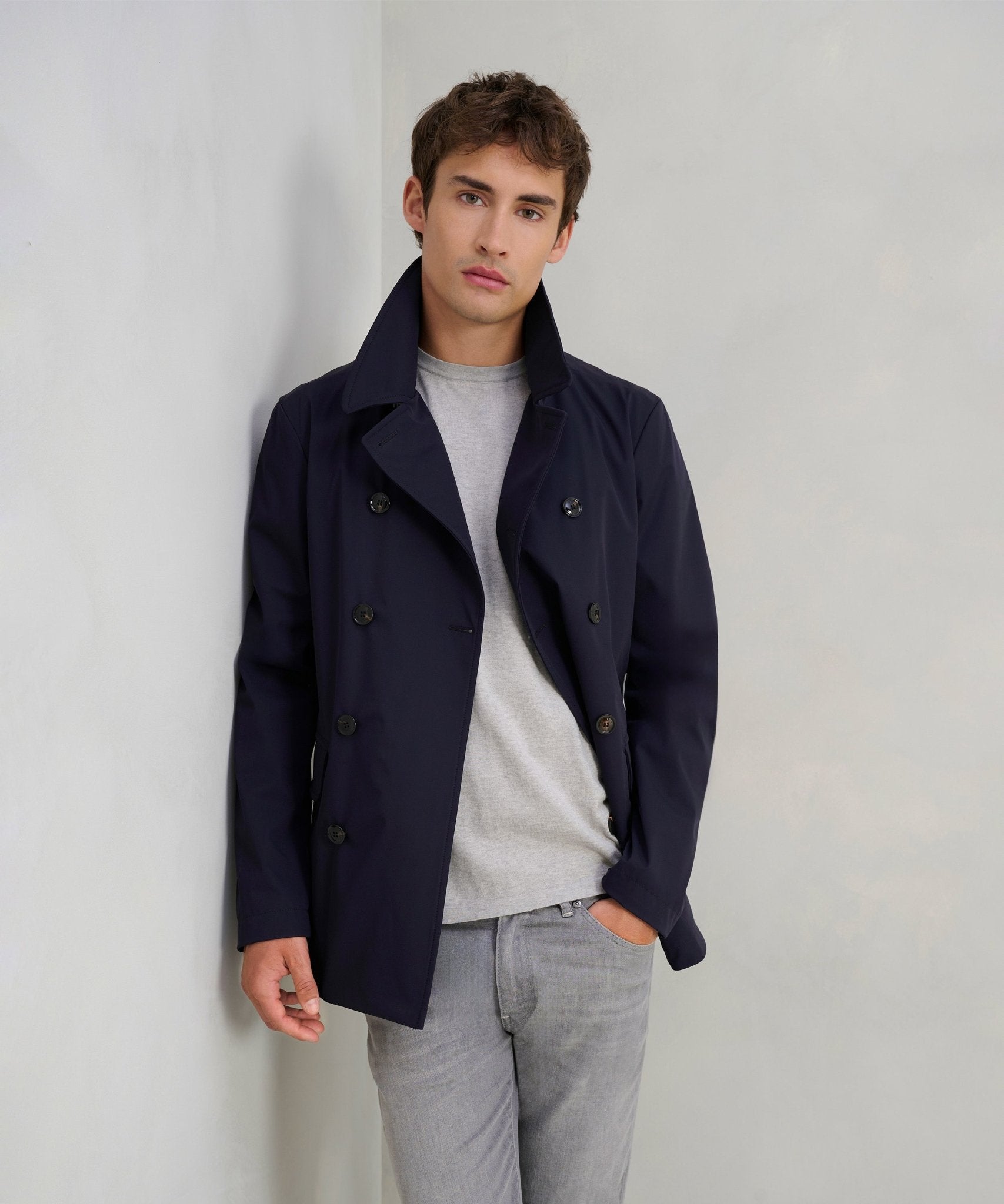 SOCI3TY Tech pea coat donkerblauw - The Society Shop