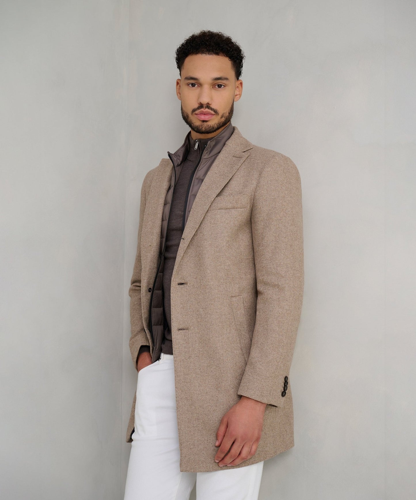 SOCI3TY The Coat wol/kasjmier beige visgraat - The Society Shop