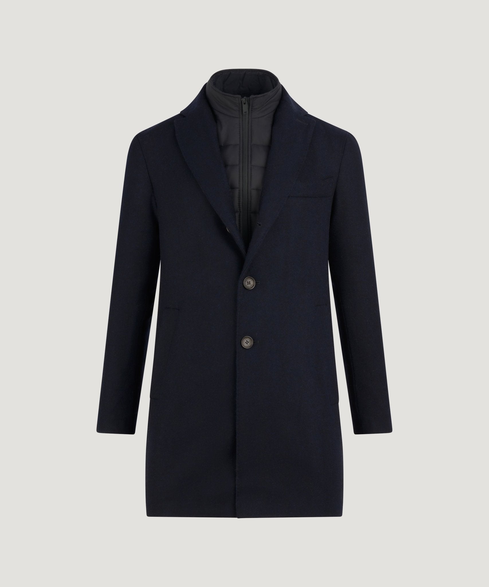 SOCI3TY The Coat wol/kasjmier donkerblauw visgraat - The Society Shop