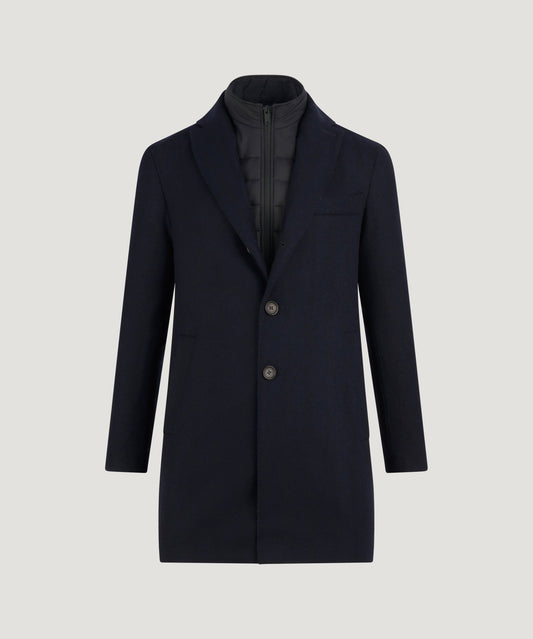 SOCI3TY The Coat wol/kasjmier donkerblauw visgraat - The Society Shop