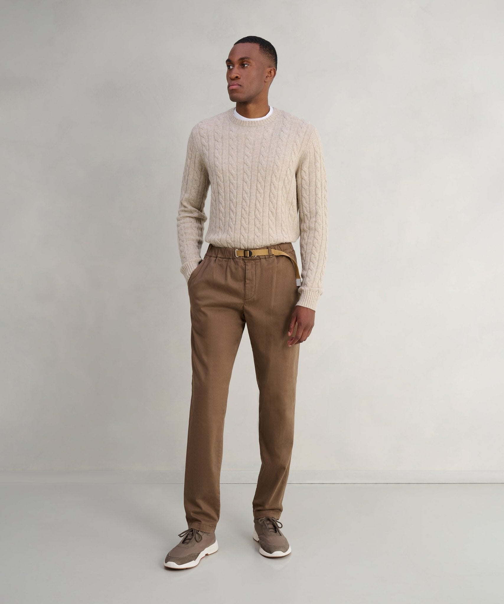 SOCI3TY Trui crewneck cable knit merinowol/kasjmier beige - The Society Shop