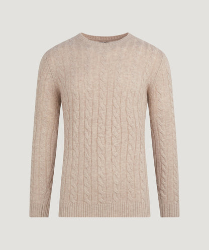 SOCI3TY Trui crewneck cable knit merinowol/kasjmier beige - The Society Shop