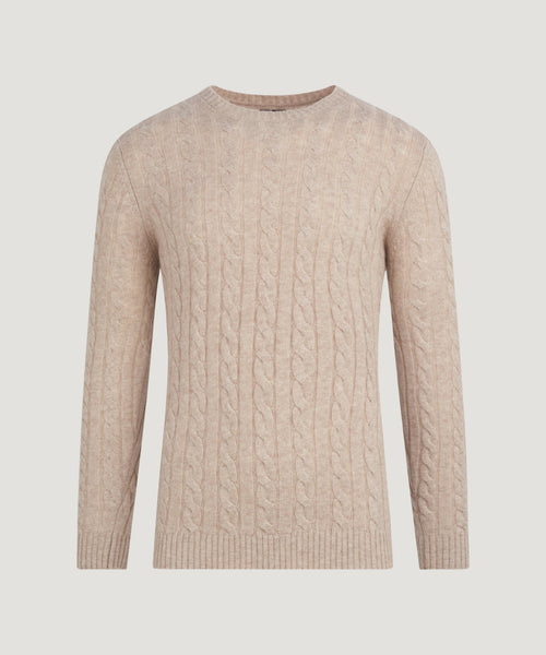 Trui crewneck cable knit merinowol/kasjmier beige