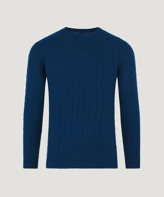 SOCI3TY Trui crewneck cable knit merinowol/kasjmier blauw - The Society Shop