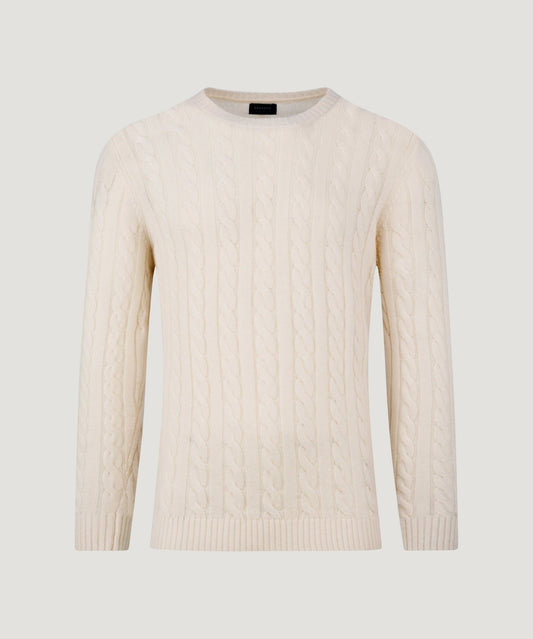 SOCI3TY Trui crewneck cable knit merinowol/kasjmier off - white - The Society Shop