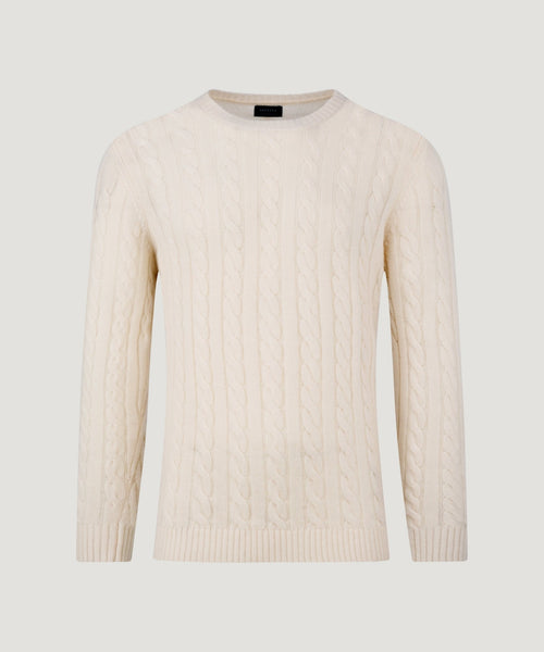 Trui crewneck cable knit merinowol/kasjmier off-white