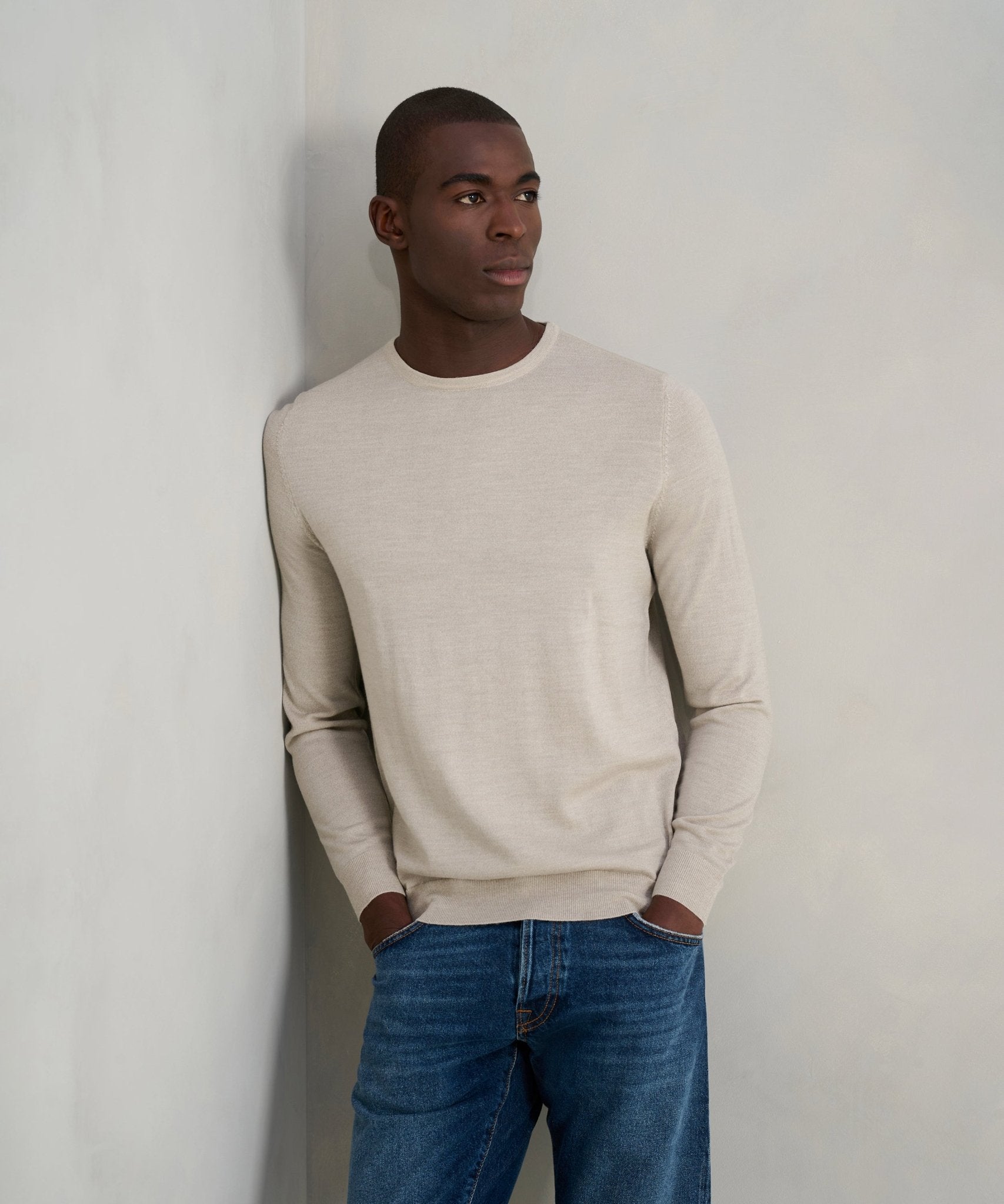 Profuomo Trui crewneck merinowol beige - THE SOCIETY SHOP