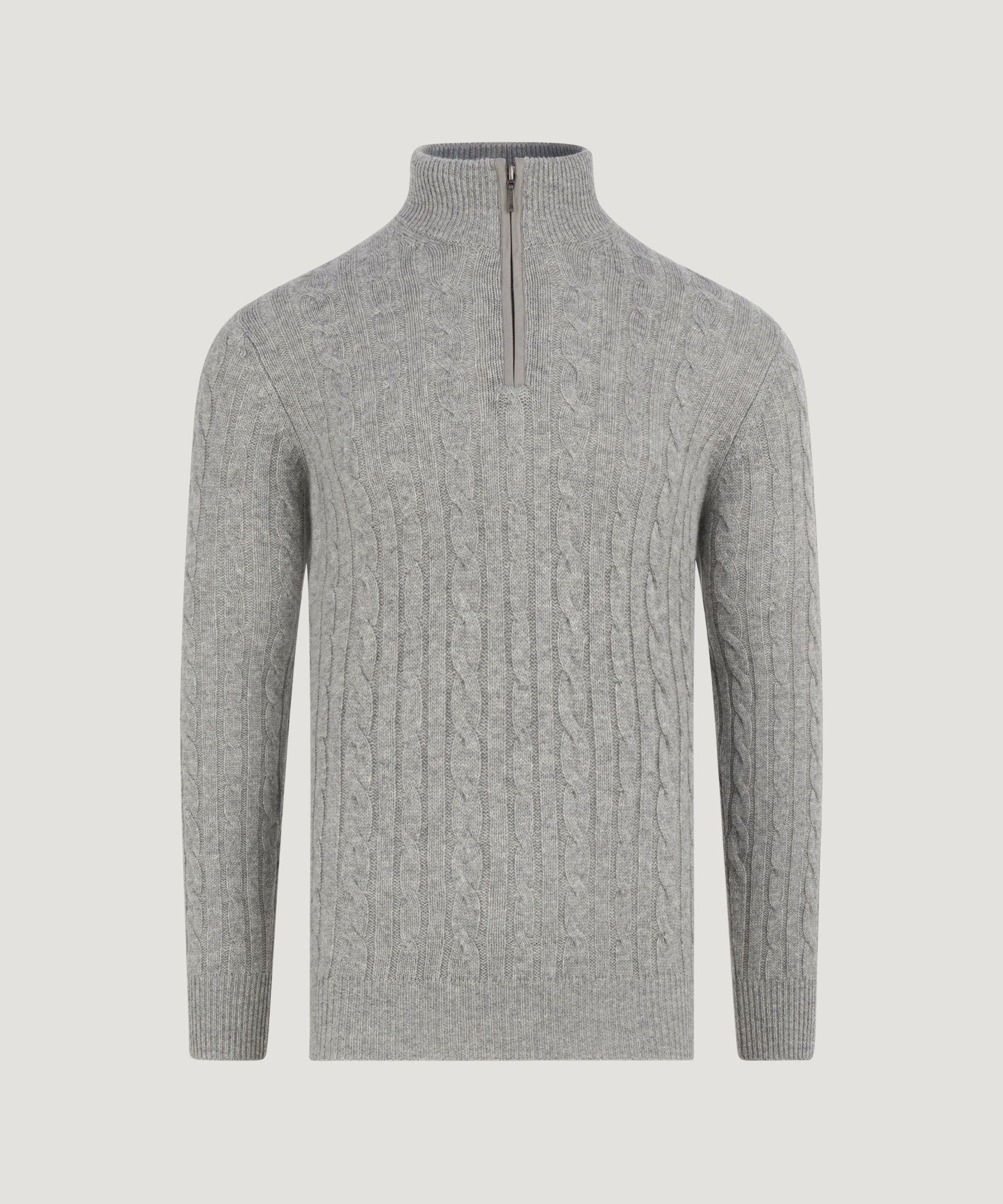 SOCI3TY Trui half - zip cable knit wol/kasjmier grijs - The Society Shop