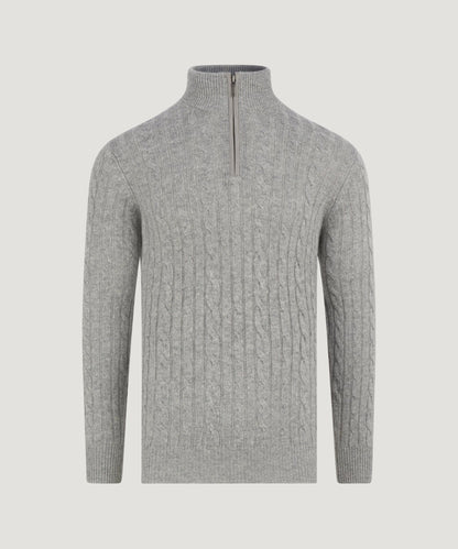 SOCI3TY Trui half - zip cable knit wol/kasjmier grijs - The Society Shop