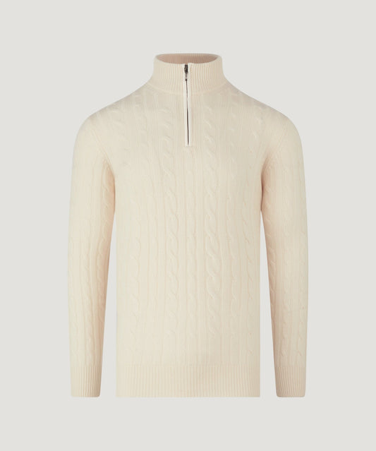 SOCI3TY Trui half - zip cable knit wol/kasjmier off - white - The Society Shop