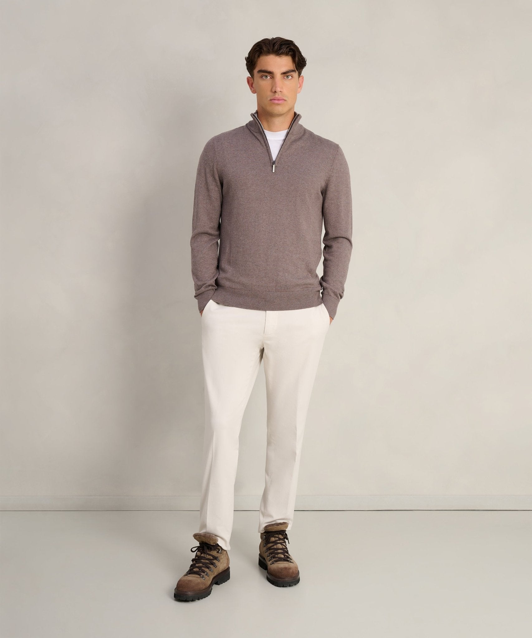SOCI3TY Limited Trui half - zip Cotton Cashmere bruin - THE SOCIETY SHOP