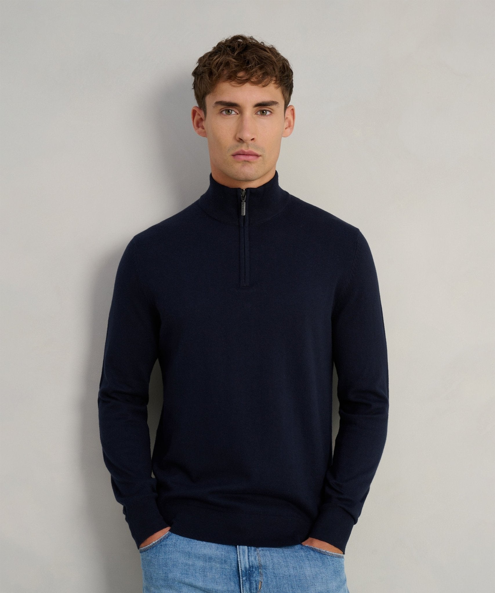 SOCI3TY Limited Trui half - zip Cotton Cashmere donkerblauw - THE SOCIETY SHOP