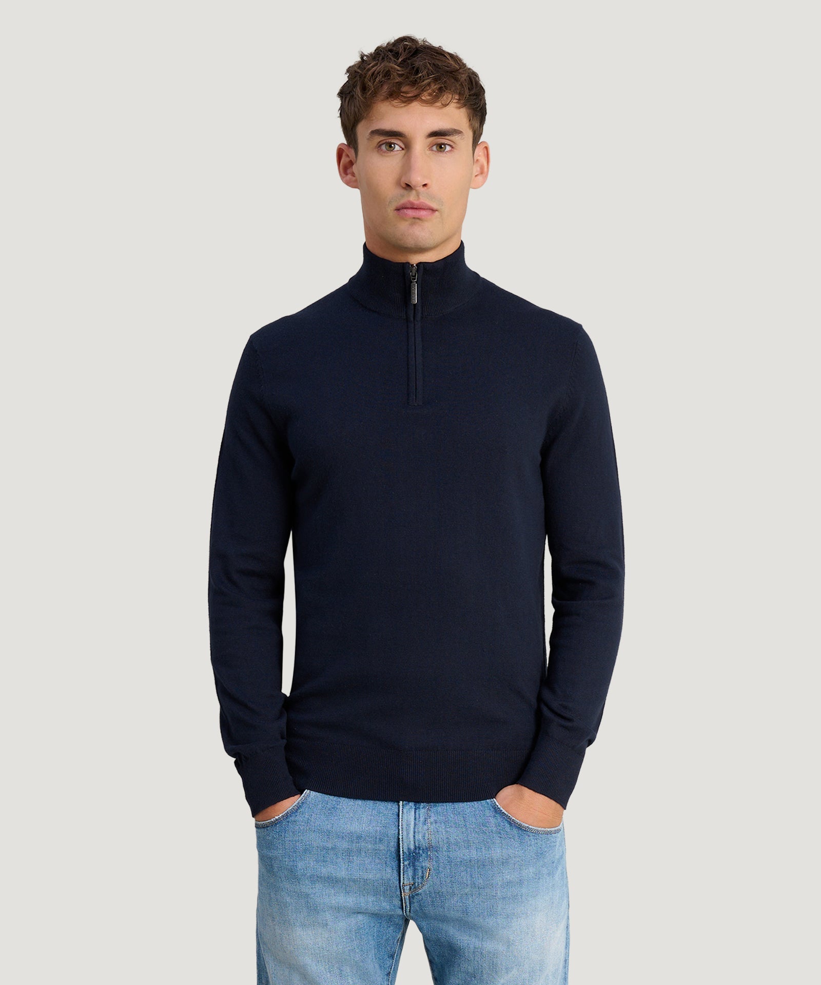 SOCI3TY Limited Trui half - zip Cotton Cashmere donkerblauw - THE SOCIETY SHOP