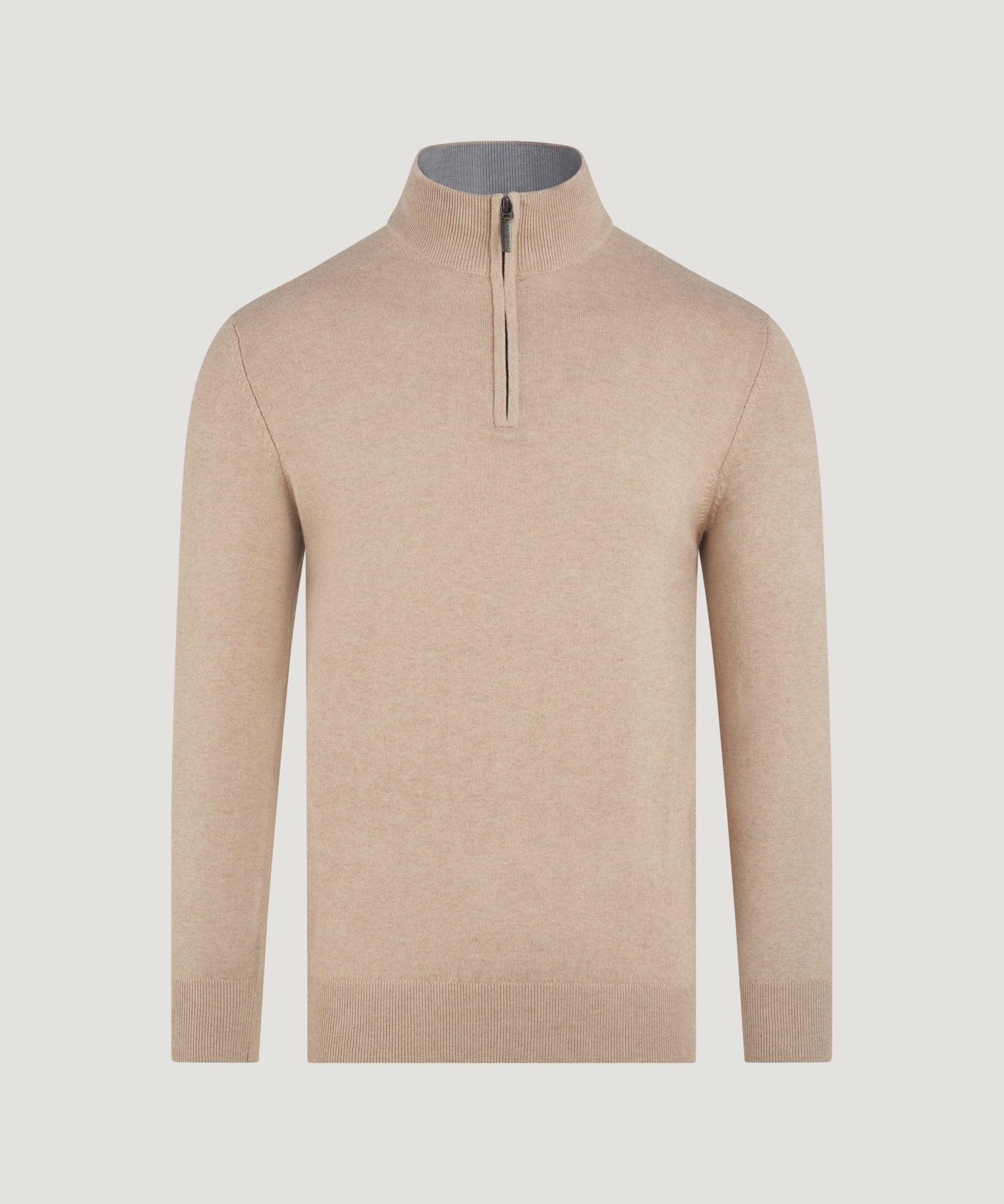 SOCI3TY Limited Trui half - zip Cotton Cashmere lichtbruin - THE SOCIETY SHOP