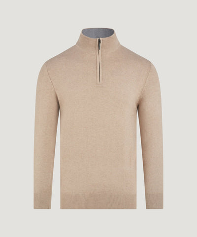 SOCI3TY Limited Trui half - zip Cotton Cashmere lichtbruin - THE SOCIETY SHOP