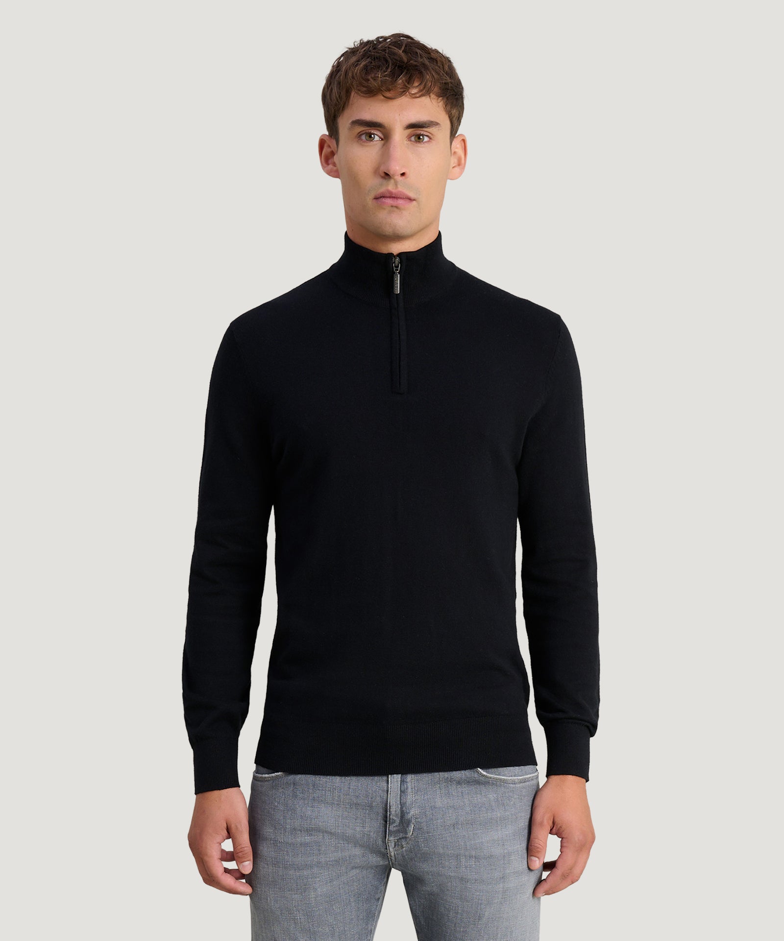 SOCI3TY Limited Trui half - zip Cotton Cashmere zwart - THE SOCIETY SHOP