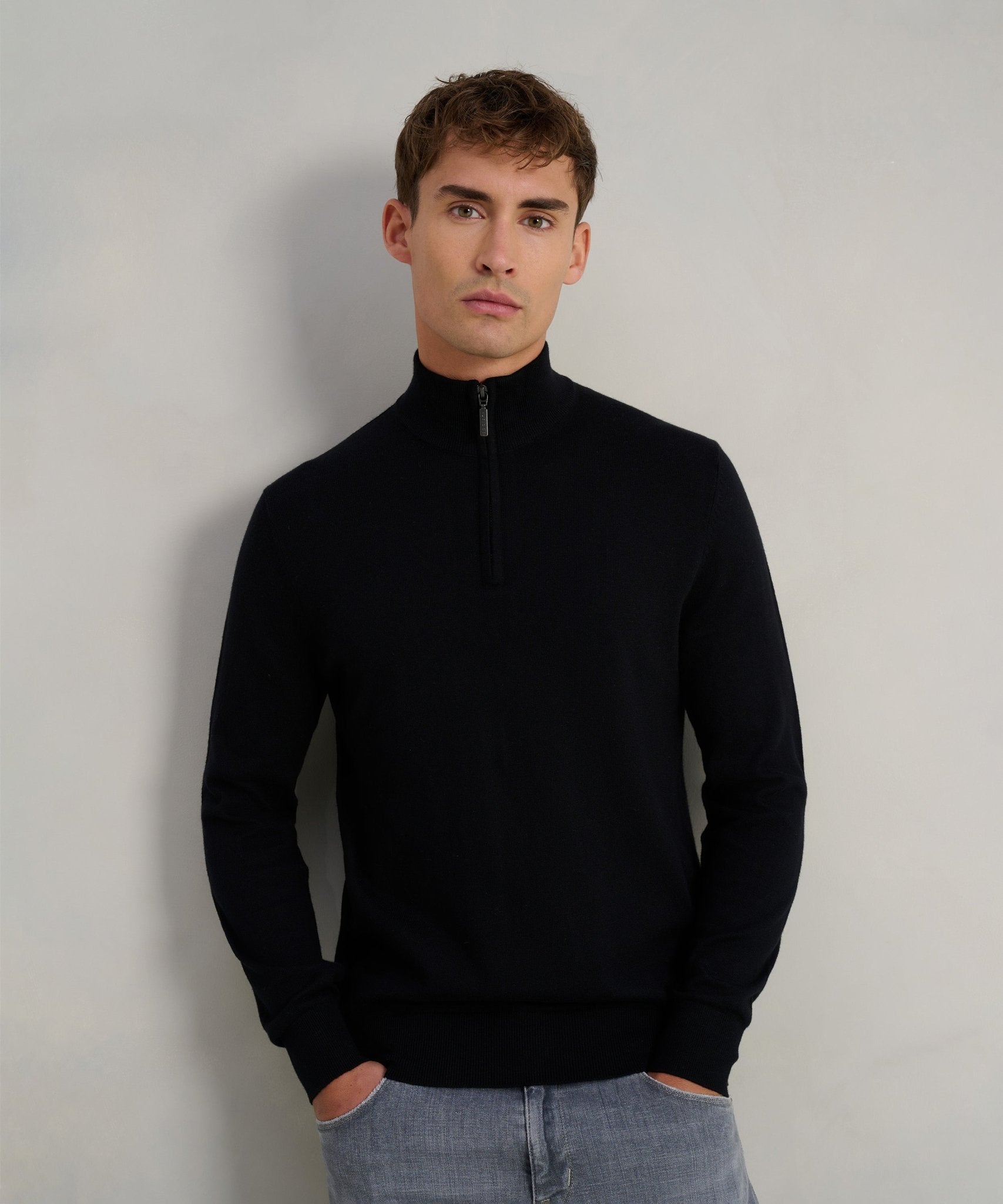 SOCI3TY Limited Trui half - zip Cotton Cashmere zwart - THE SOCIETY SHOP