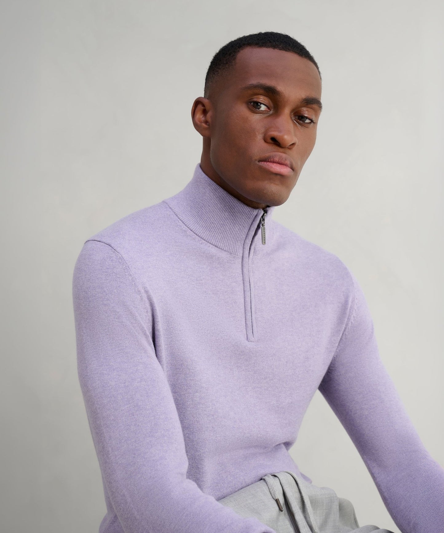 SOCI3TY Trui half - zip katoen/kasjmier crocus - The Society Shop