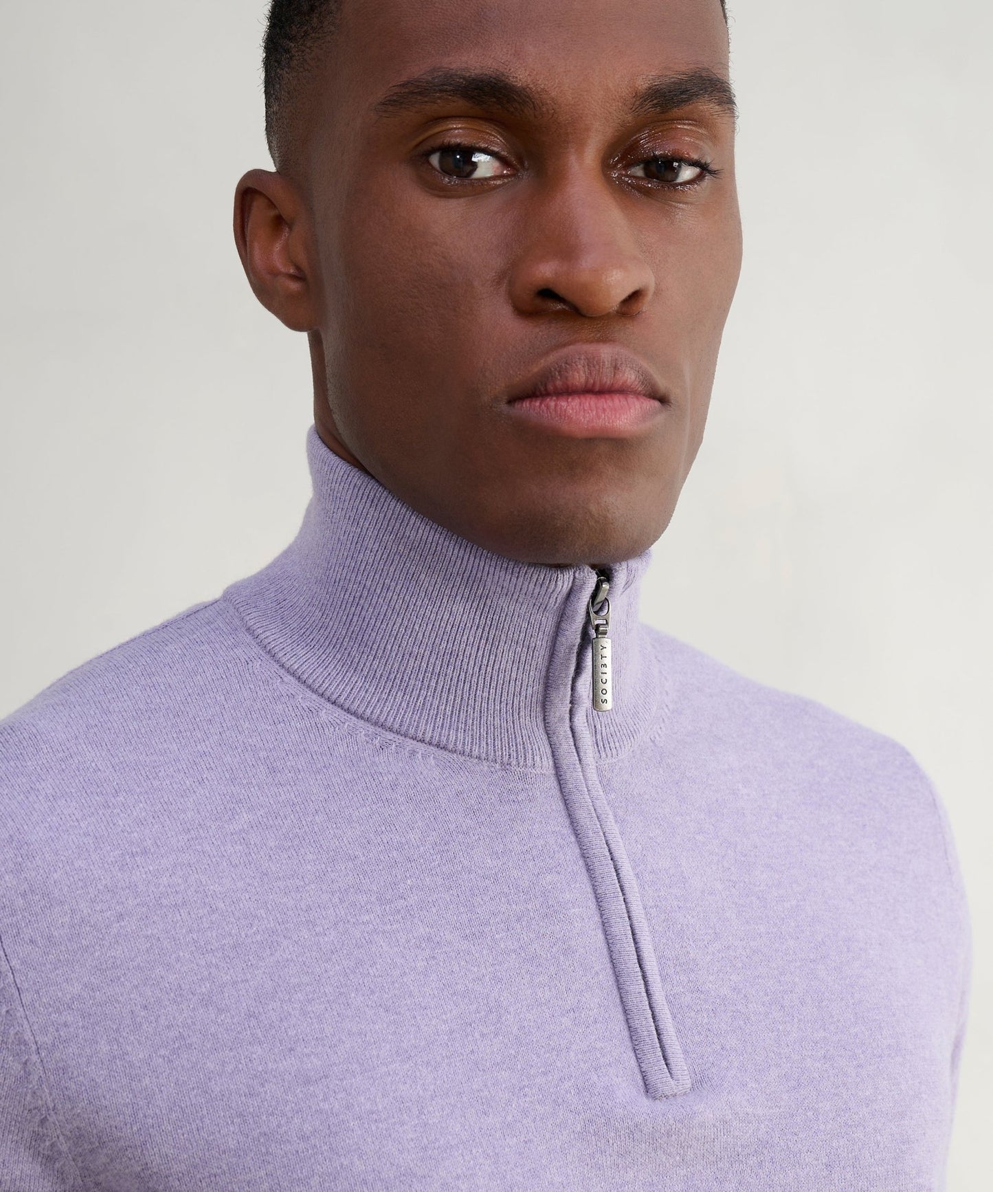 SOCI3TY Trui half - zip katoen/kasjmier crocus - The Society Shop