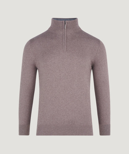 SOCI3TY Trui half - zip katoen/kasjmier iced coffee - The Society Shop