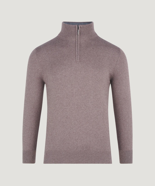 SOCI3TY Trui half - zip katoen/kasjmier iced coffee - The Society Shop