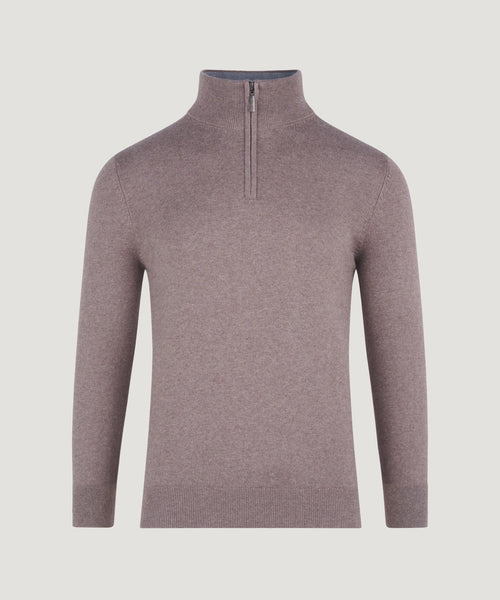 Trui half-zip katoen/kasjmier iced coffee