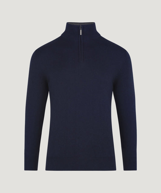 SOCI3TY Trui half - zip katoen/kasjmier neat navy - The Society Shop