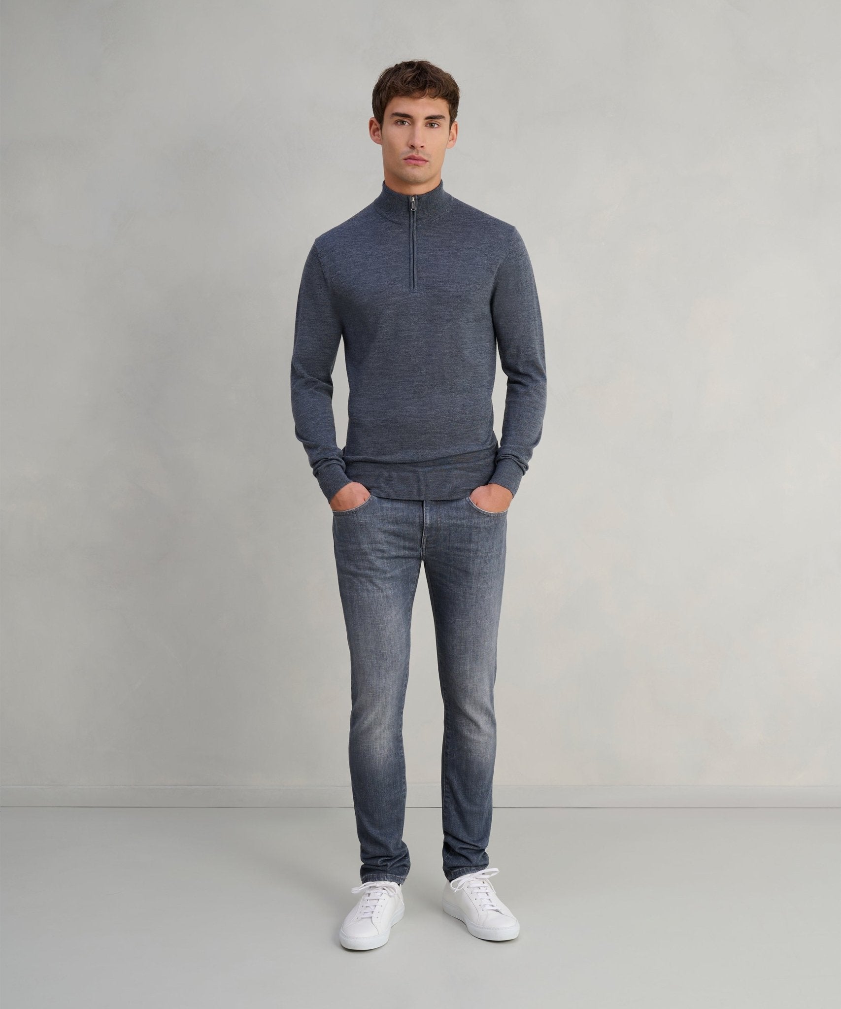 Profuomo Trui half - zip merinowol antraciet - The Society Shop