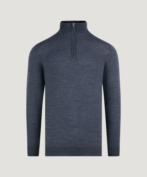 Trui half-zip merinowol antraciet