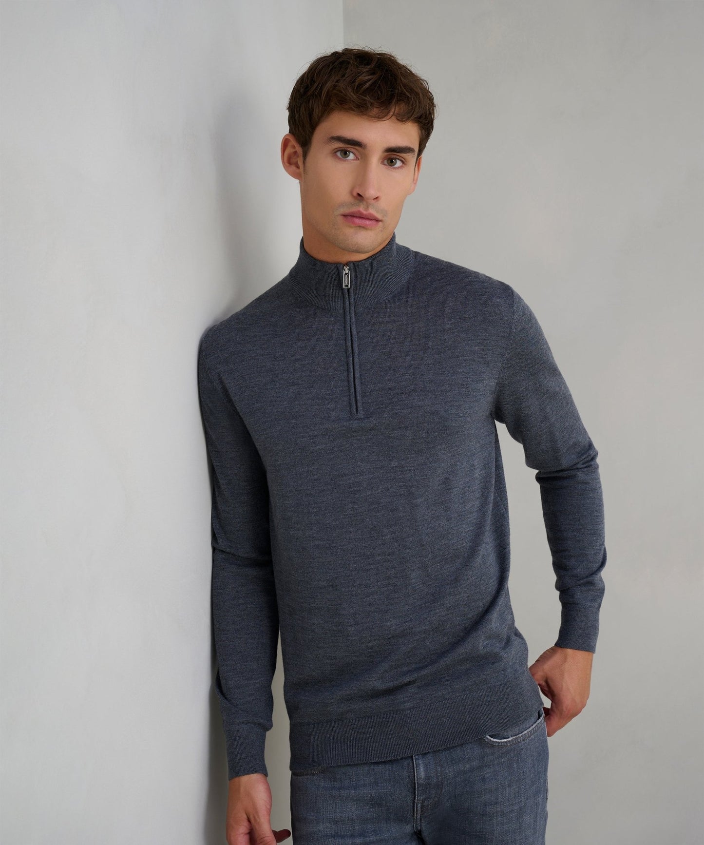 Profuomo Trui half - zip merinowol antraciet - The Society Shop