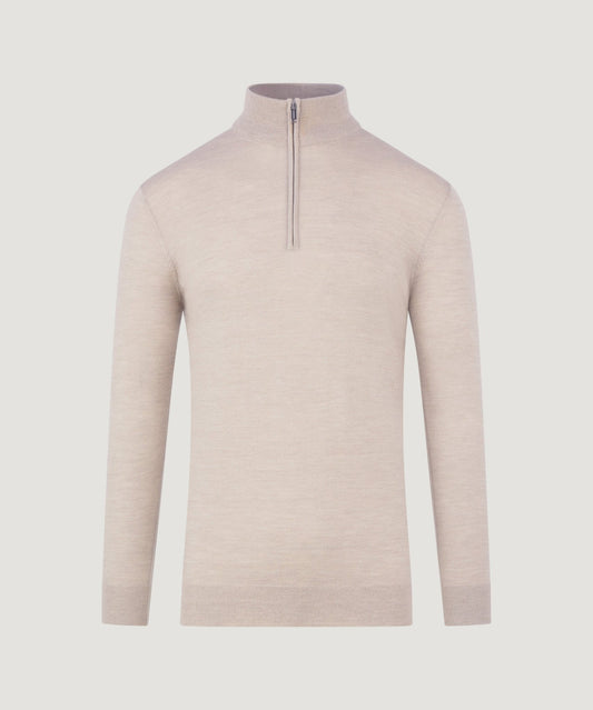 Profuomo Trui half - zip merinowol beige - The Society Shop