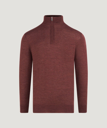 Profuomo Trui half - zip merinowol bordeauxrood - The Society Shop