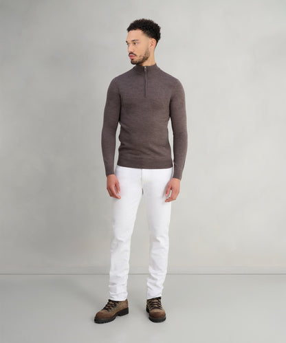 Profuomo Trui half - zip merinowol bruin - The Society Shop