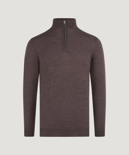 Profuomo Trui half - zip merinowol bruin - The Society Shop