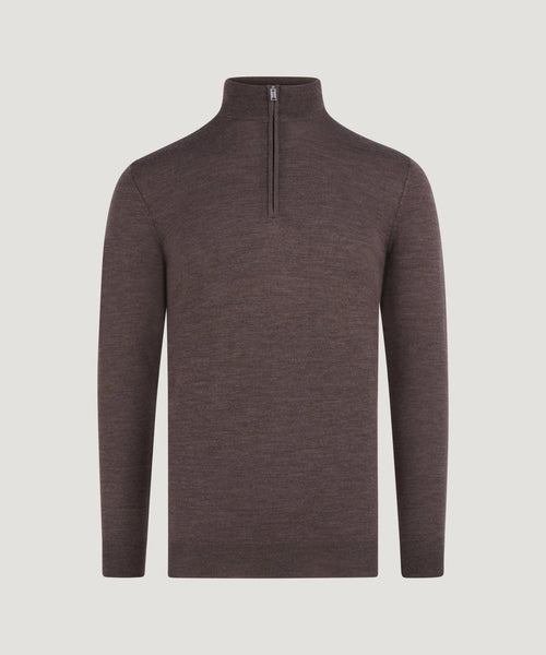 Trui half-zip merinowol bruin