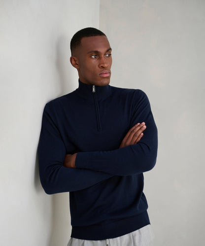 Profuomo Trui half - zip merinowol donkerblauw - The Society Shop