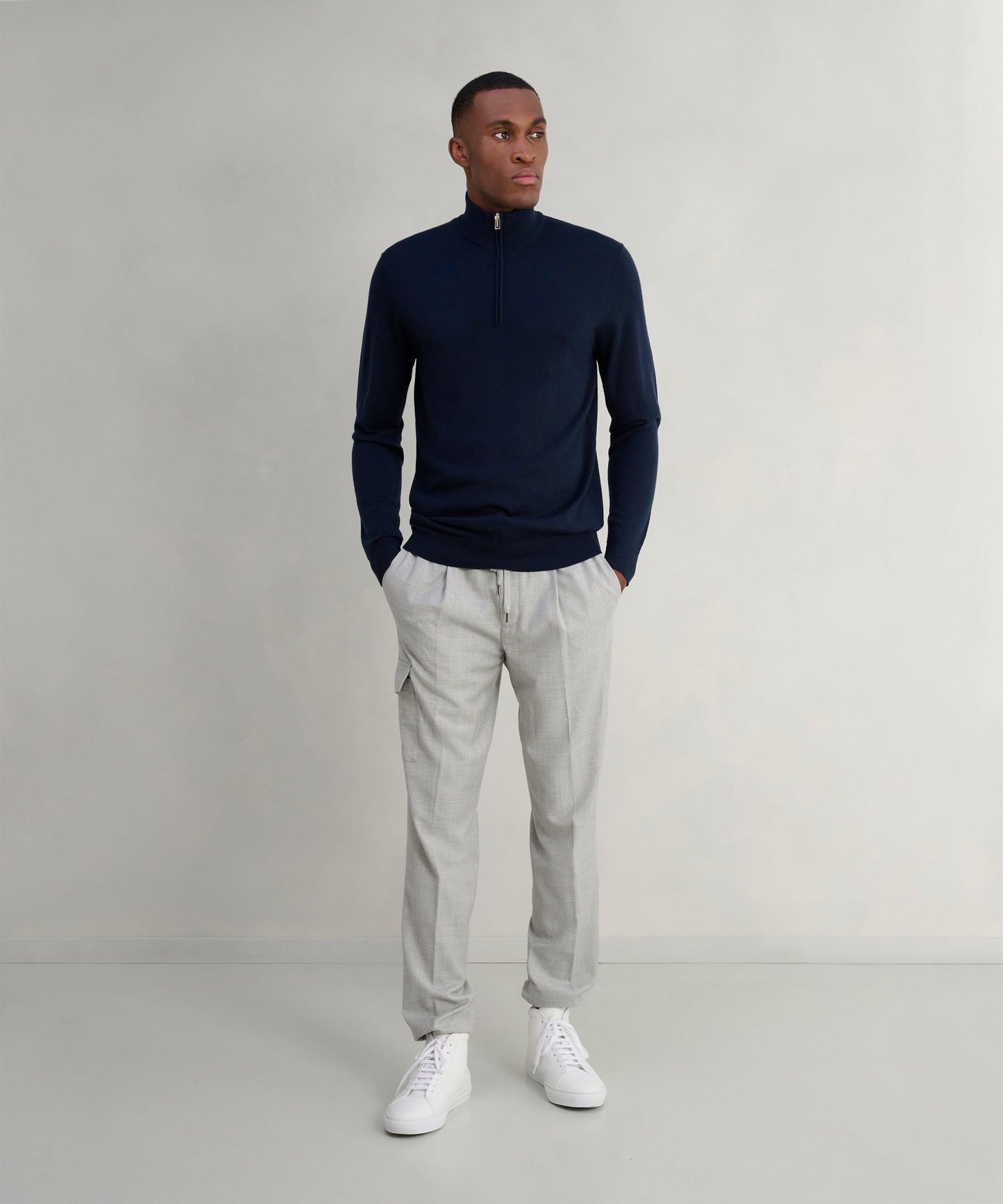 Profuomo Trui half - zip merinowol donkerblauw - The Society Shop