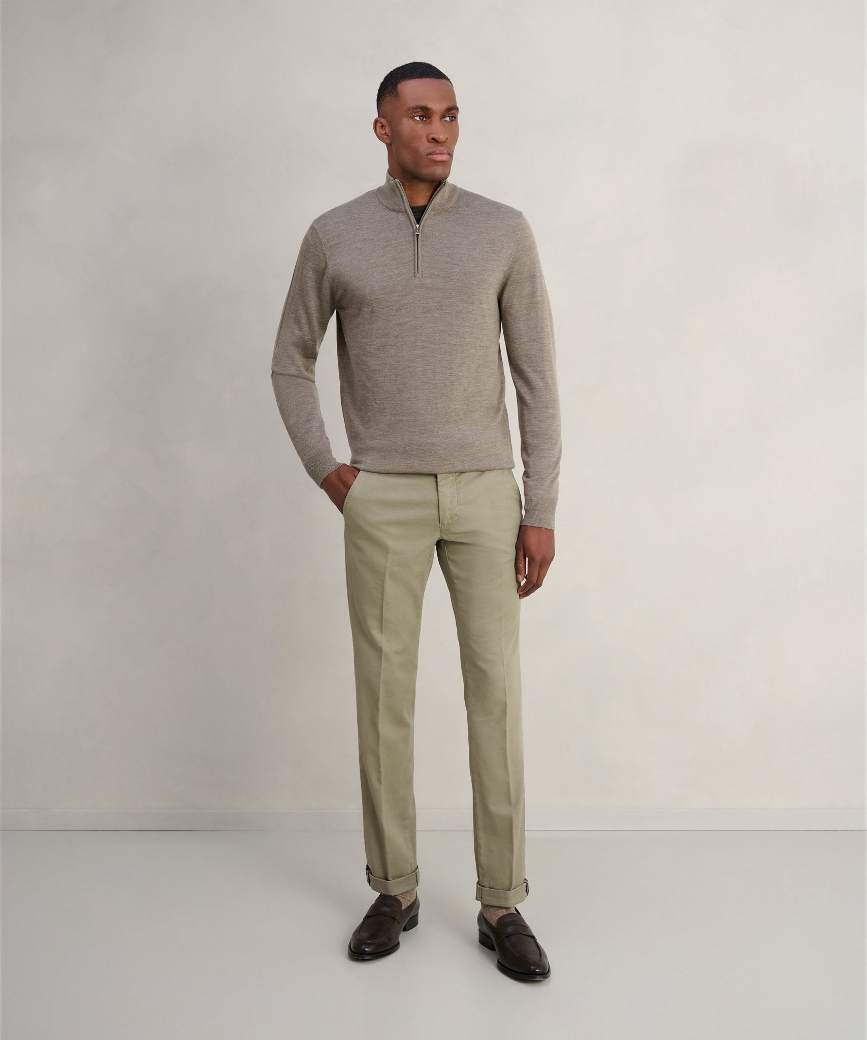 Profuomo Trui half - zip merinowol groen - The Society Shop