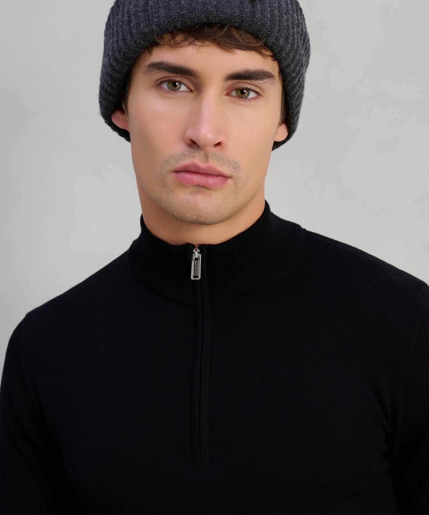 Profuomo Trui half - zip merinowol zwart - The Society Shop