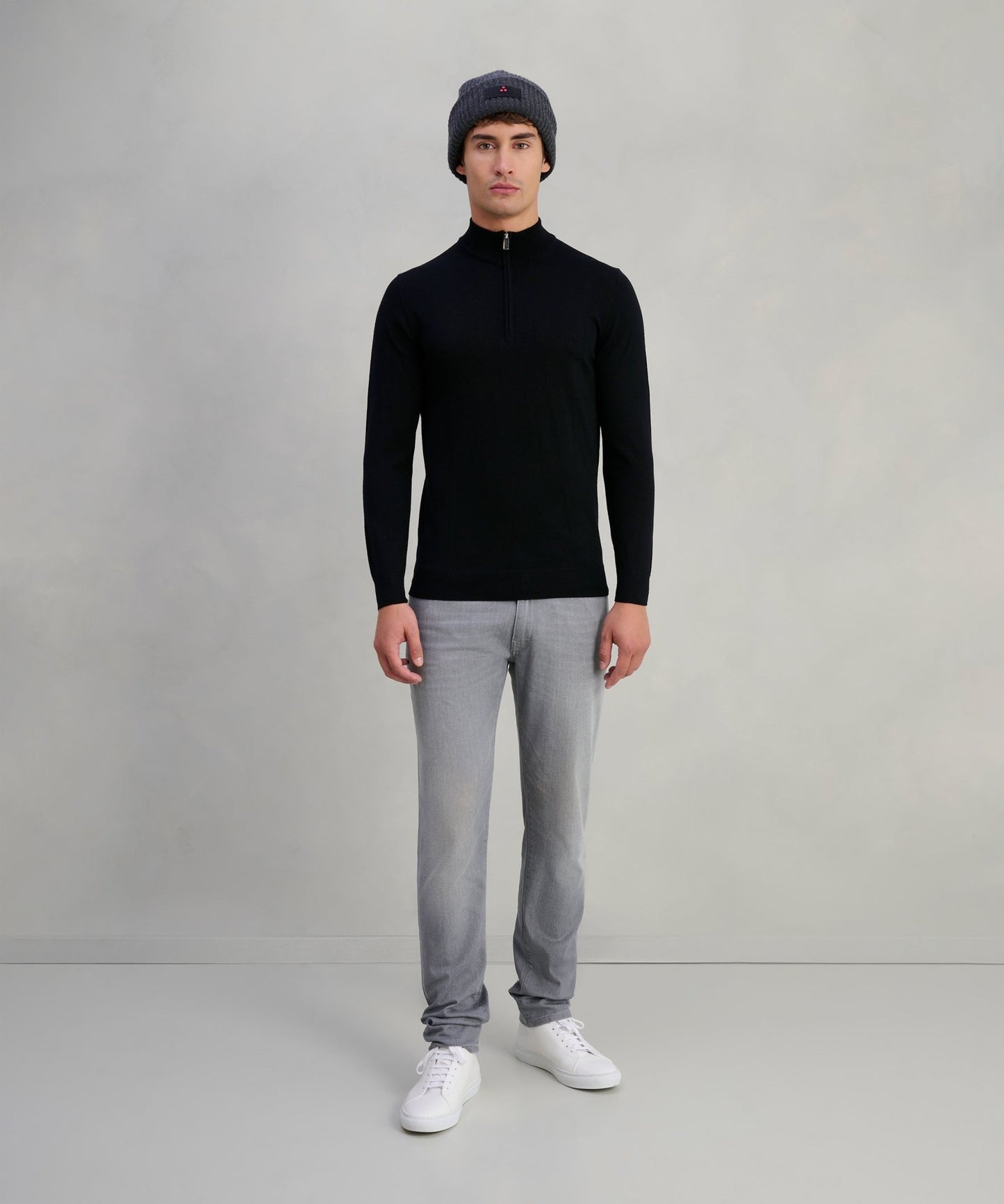 Profuomo Trui half - zip merinowol zwart - The Society Shop